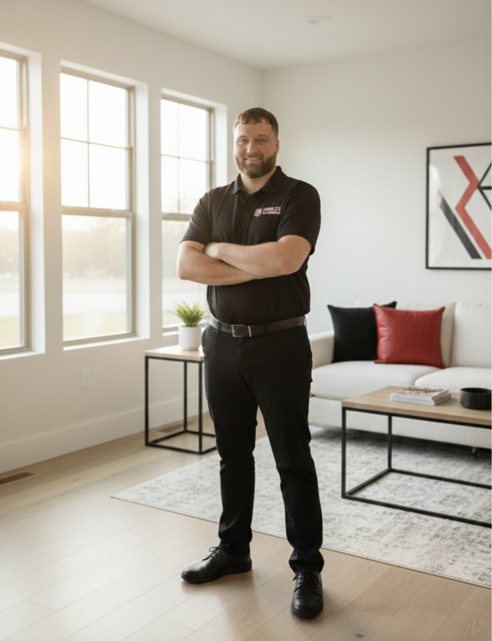 Evan, co-owner of Complete Pest Management, in CPM polo shirt